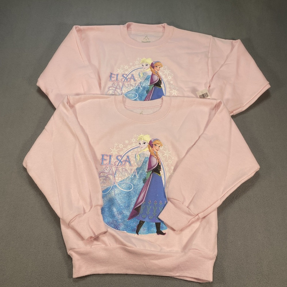 Disney Parks Elsa And Anna Frozen Youth Girls Pink Sweatshirts Lot Of 2